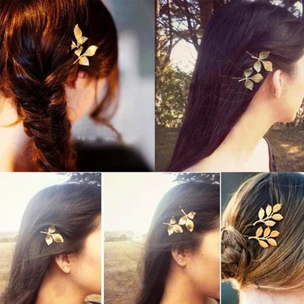 “Aveline” Beautiful 3-Leaf Boho Gold Hair Clips
